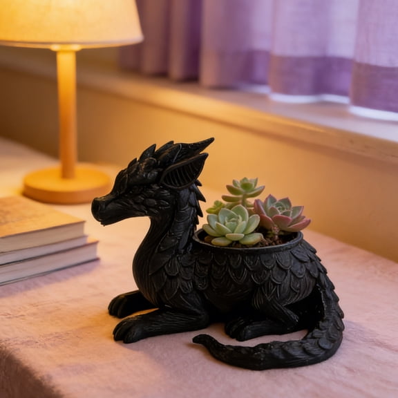 Dragon Planter 4 Inch 3D Printed Resin Flower Pot for Succulents Cacti Desk Shelf Fantasy Home Decor Gift