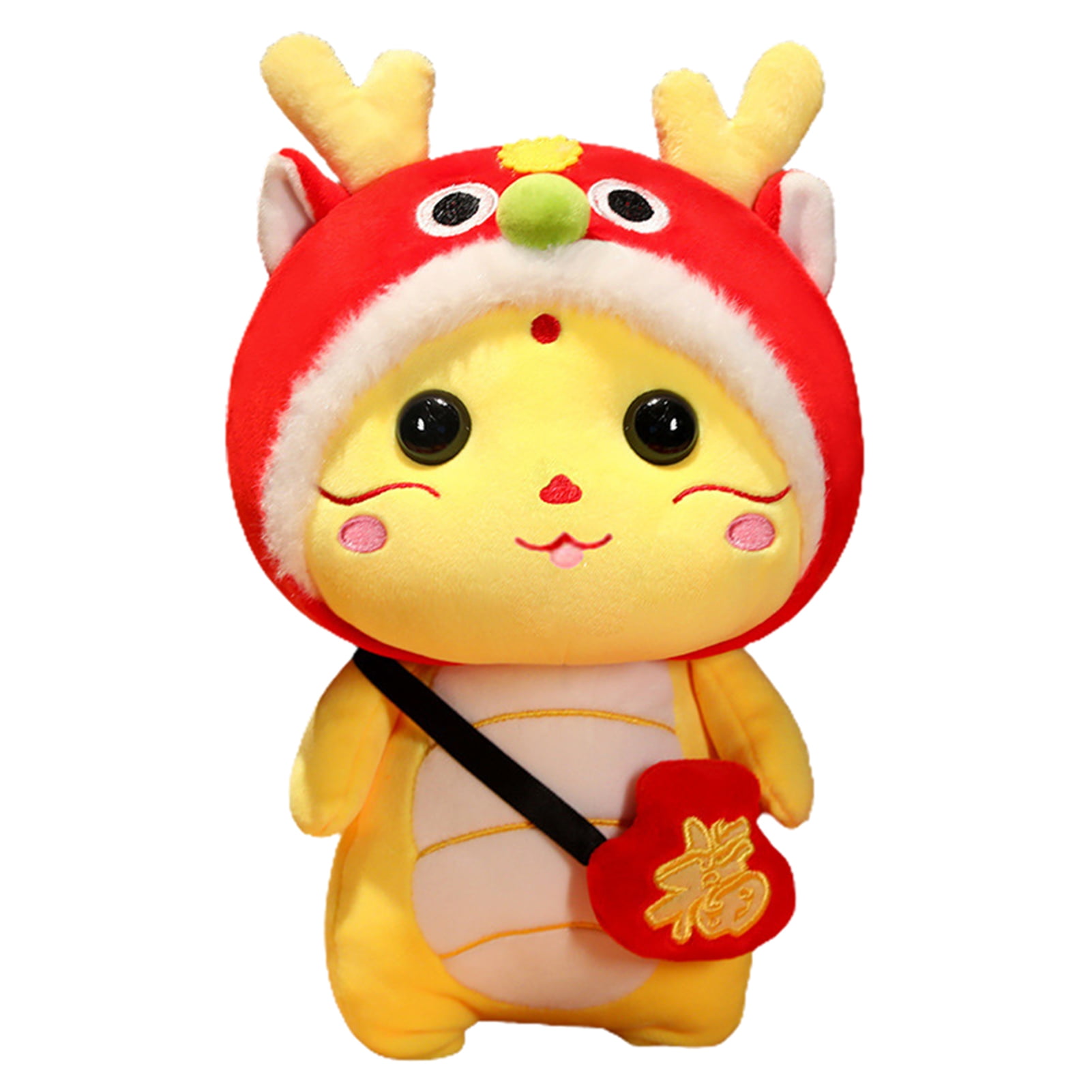 Dragon Plush Doll Crossbody Bag Cartoon Design with 3D Horns, Chinese