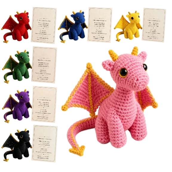 Dragon Pocket Buddy,Hand-Stitched Mini Dragon Comfort Figurine with Big Golden Eyes, Cute Anxiety Relief Pocket Hug Companion, Inspirational Gift for Men Women (Pink)