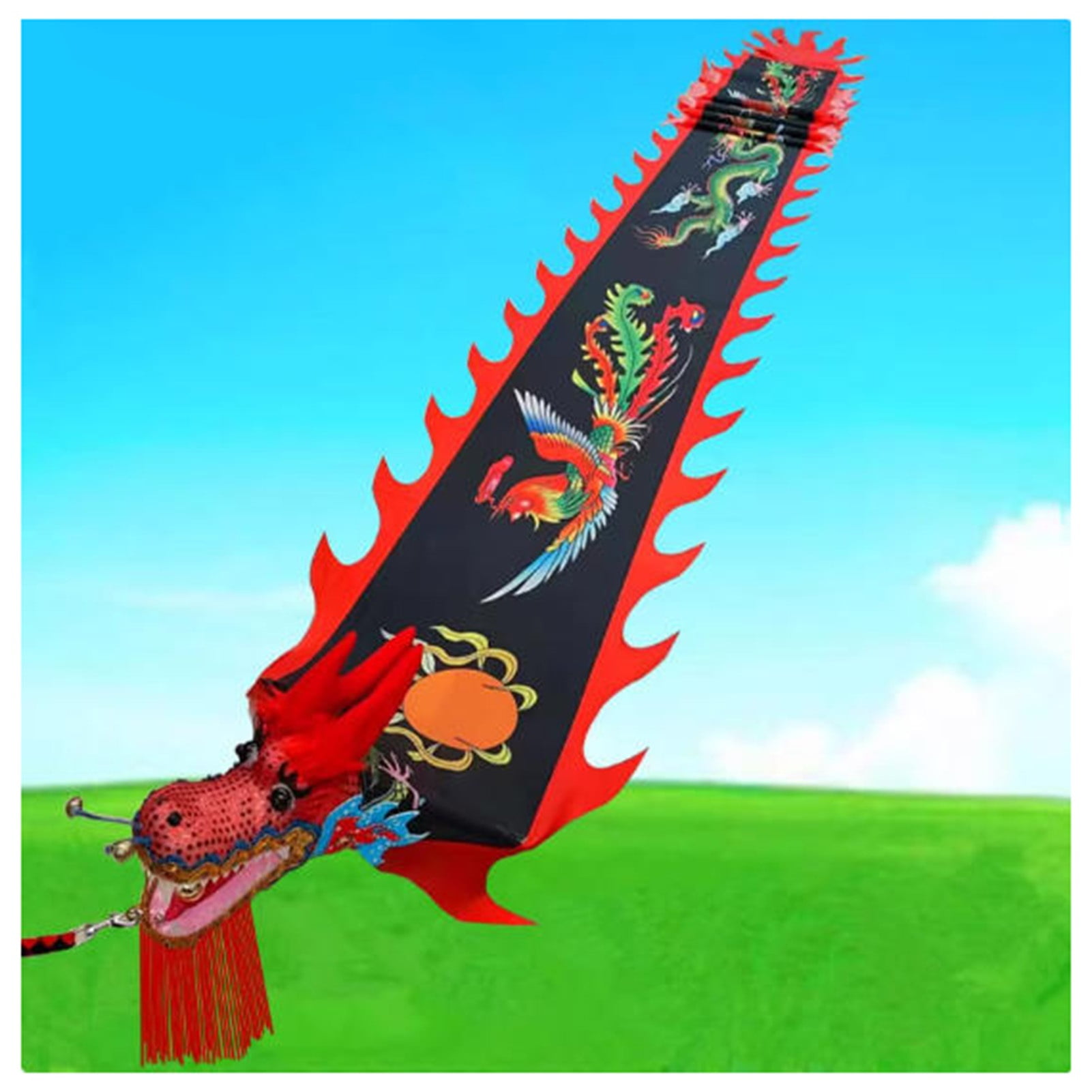 Dragon Poi with 3D Head,Washable Long Strip Square Dance Dragon Ribbon Dance Fitness Elderly Colored Silk Dragon Dance