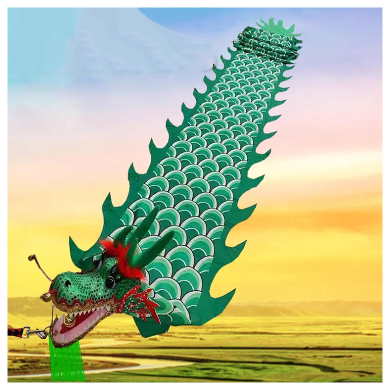 Dragon Poi with Head and Swing Rope Combination, 3D Chinese Silk Dragon Ribbon, Washable for Garden Park Beach