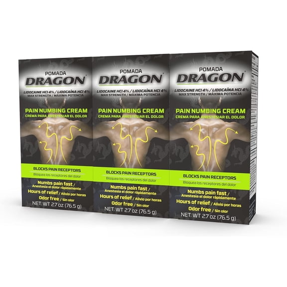Dragon Pomada Maximum Strength Pain Relief Numbing Cream with Lidocaine 2.7 Oz (3 Pack)