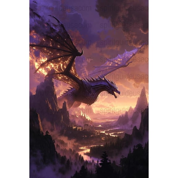 Dragon Poster, Fantasy Art Print, Mythical Creature Wall Art, Epic Landscape Poster, Flying Dragon Print, Dragon Decor, Dragon Wall Décor 8x12 UNFRAMED