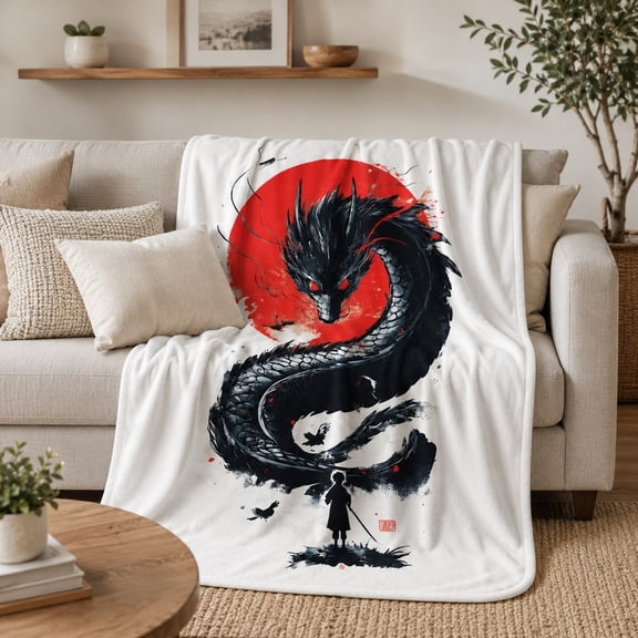 Dragon Print Fleece Throw Blanket, Soft 280 Gsm Polyester, Fantasy Decor for Couch, Sofa & Bed
