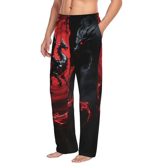 Dragon Print Men's Polyester Full-width print Lounge Pants, Soft & Lightweight Sleepwear Pajama Pants for Home