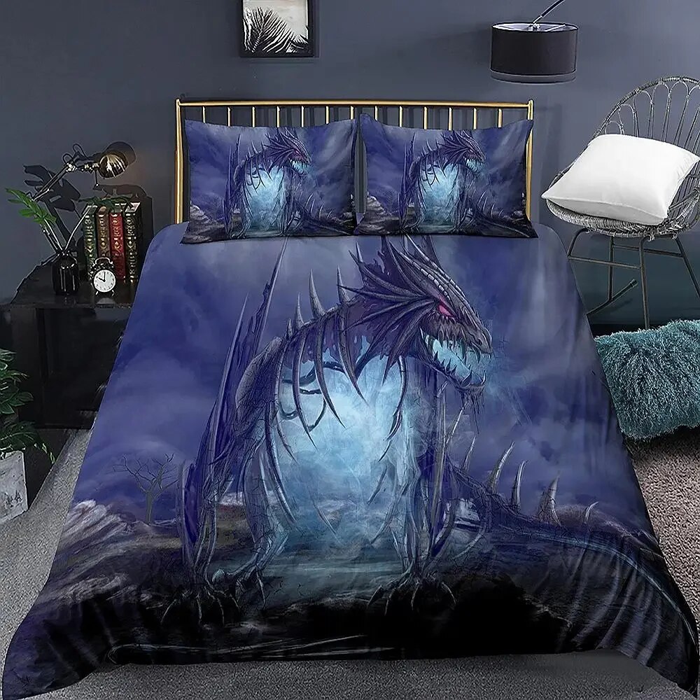 Dragon Printed Duvet Cover King Western Magic Dragon Bedding Set Teen