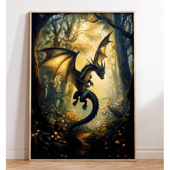 Dragon Prints, Dragon Wall Art, Dark Academia, Mystical Decor, Forest Dragon, Mythical Creature, Fantasy Art, Dragon Lover Gifts For Him