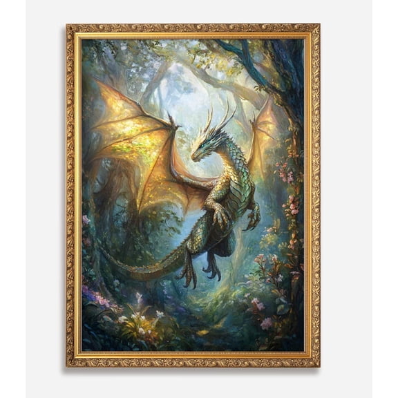 Dragon Prints, Dragon Wall Art, Dark Academia, Mystical Decor, Forest Dragon, Mythical Creature, Fantasy Art, Dragon Lover Gifts For Him