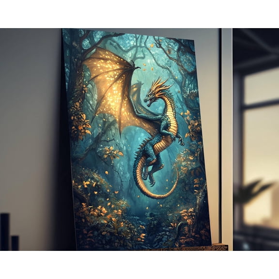 Dragon Prints, Dragon Wall Art, Dark Academia, Mystical Decor, Forest Dragon, Mythical Creature, Fantasy Art, Dragon Lover Gifts For Her Poster Unframed