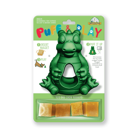 Yeti Dog Chew Puff and Play Interactive Treat Dispensing Dog Toy, Dragon, Green