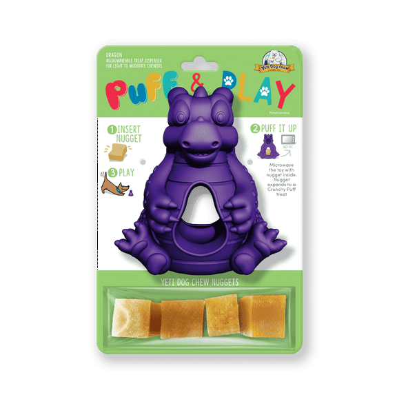 Yeti Dog Chew Puff and Play Interactive Treat Dispensing Dog Toy, Dragon, Purple