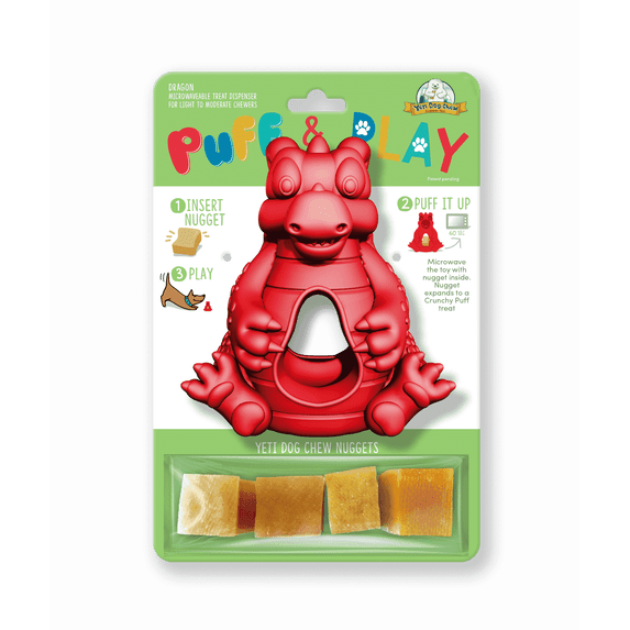 Yeti Dog Chew Puff and Play Interactive Treat Dispensing Dog Toy, Dragon, Red
