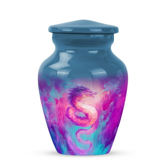 Dragon Purple Mini Urn For Human Ashes Adult Woman, Little Cremation Urns For Mom And Dad, Little Blue Keepsake Urns For Ashes Adult Male, 3 Inch