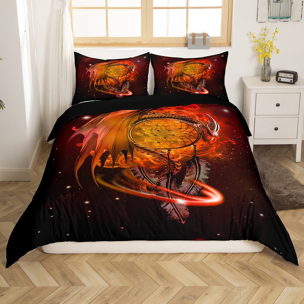 Dragon Queen Bedding Sets for Boys,Vintage Gothic Comforter Cover Dream