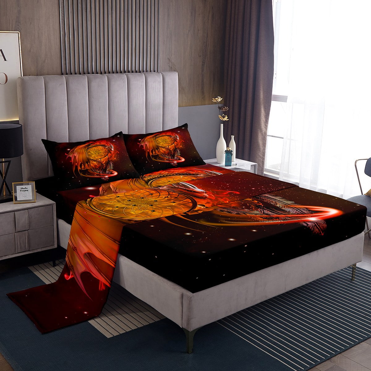 Dragon Queen Sheet Set for Boys,Vintage Gothic Sheets Dream Catchers