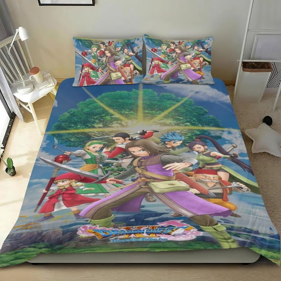 Dragon Quest Themed Bed Sheet Set Three Piece Set 53x79 In ches Comfortable And Skin Friendly Unique Design Creating A Star Studded Night Home Gifts For Family Friends fans