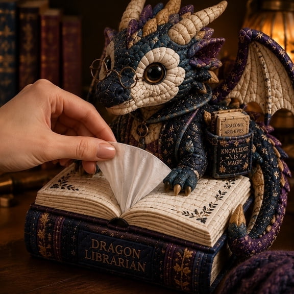 Dragon Quilted Tissue Box Cover Sewing Kit, DIY Patchwork Craft Kit for Beginners, Handmade 3D Dragon Decor, Home Office Desk Accent, Creative Hobby Gift Idea
