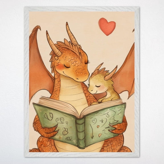 Dragon Reading Book Nursery Wall Art Whimsical Dragon For Kids Dragon Poster Dragon Playroom Decor Dragon Wall Art Modern Wall Decor