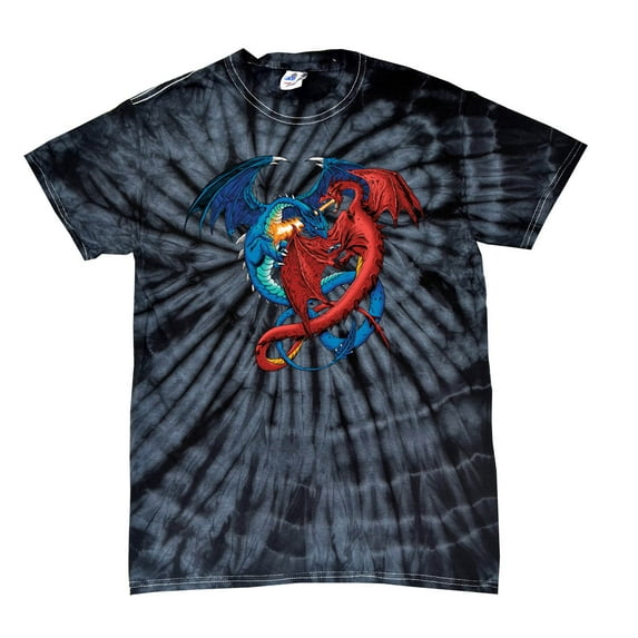 Dragon Red and Blue Dragons Fighting Fantasy Mythical Mother Draco Fire Breathing Serpent -blacktiedye-Medium