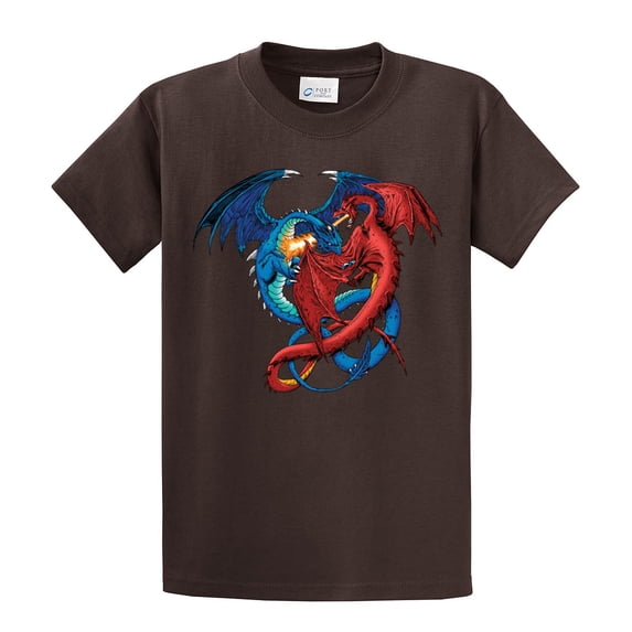 Dragon Red and Blue Dragons Fighting Fantasy Mythical Mother Draco Fire Breathing Serpent -brown-6xl