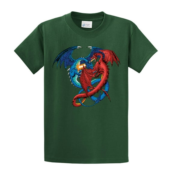 Dragon Red and Blue Dragons Fighting Fantasy Mythical Mother Draco Fire Breathing Serpent -forest-5xl