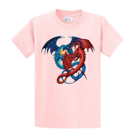 Dragon Red and Blue Dragons Fighting Fantasy Mythical Mother Draco Fire Breathing Serpent -lightpink-Medium