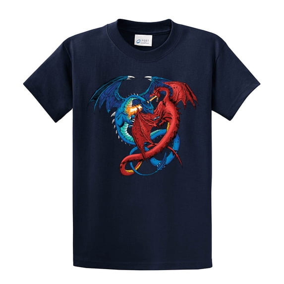 Dragon Red and Blue Dragons Fighting Fantasy Mythical Mother Draco Fire Breathing Serpent -navy-5xl
