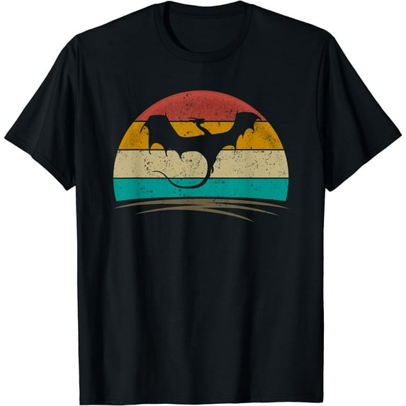 Dragon Retro Vintage 70s Distressed Fantasy Men Women T-Shirt Black X-Large