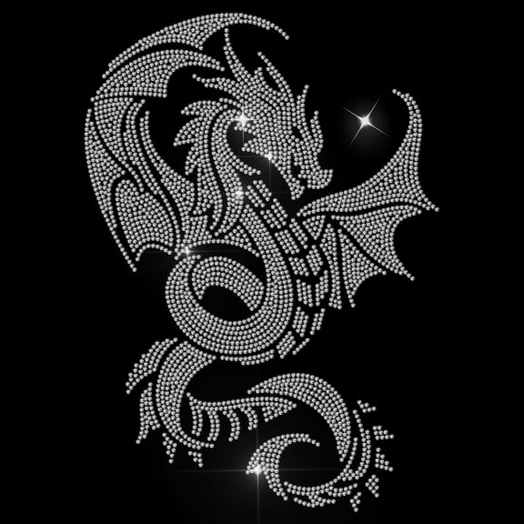 Dragon Rhinestone Iron on Hotfix Rhinestone Evil Dragon Transfer Applique Heat Transfer Decal Clothing Repair Patch for Clothing Shoes Bags Hats Repair Decoration DIY Craft Silver