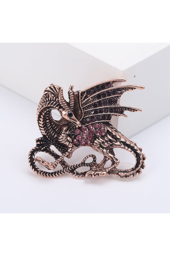 Dragon Rhinestone Pins Alloy Brooches for Unisex Gift Red Copper 39x33mm