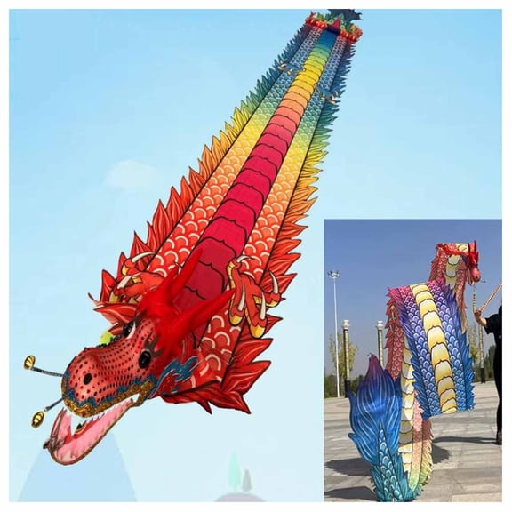 Dragon Ribbon with Head, Park Exercise Dance, Flinging Wu Long Streamer for Outdoor Chinese Dragon,Outdoor Flinging Fitness Dragon Dance 3D dragon Ribbon Streamer