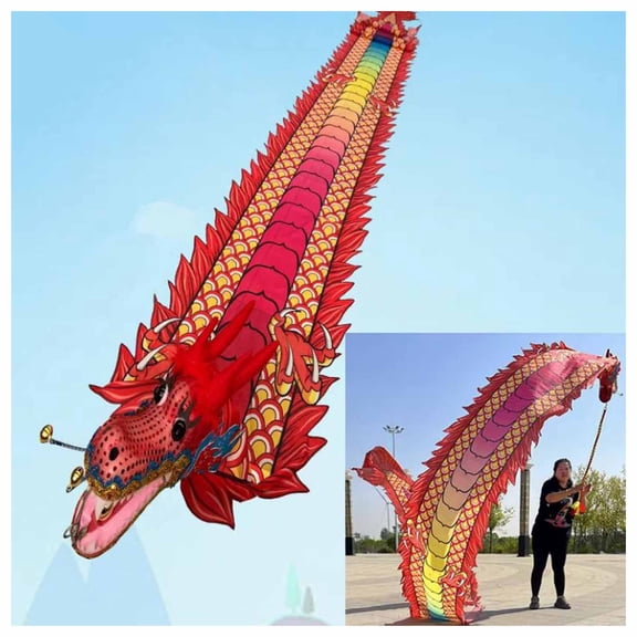 Dragon Ribbon with Head, Park Exercise Dance, Flinging Wu Long Streamer for Outdoor Chinese Dragon,Outdoor Flinging Fitness Dragon Dance 3D dragon Ribbon Streamer