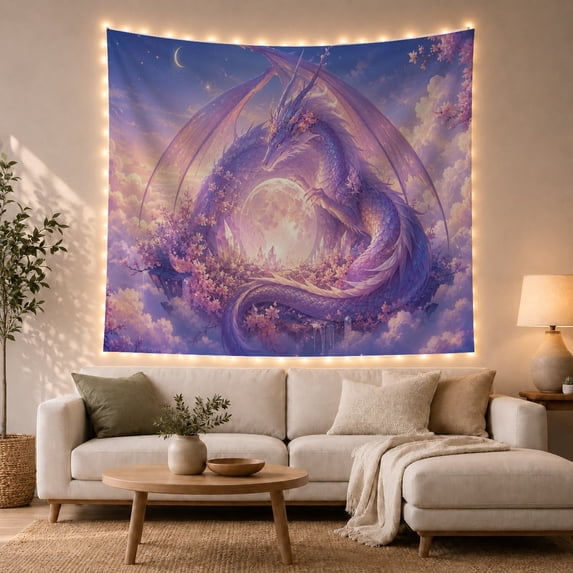 Dragon Rich Shades With Purple Lavender Its Serpentine, Mystical Fantasy for Space Lovers, Galaxy Room Decor, Valentine's Day Gift, Tapestry Wall Hanging for Bedroom and Dorm