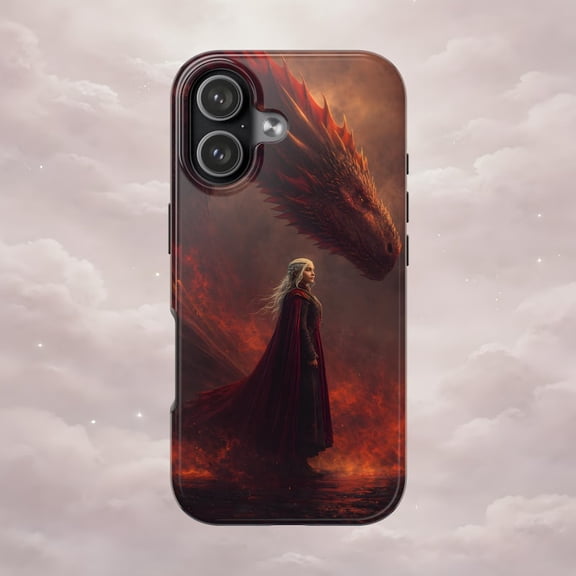 Dragon Rider Phone Case for Phone 11 to 17 Red Dragon Cloaked Figure Fantasy