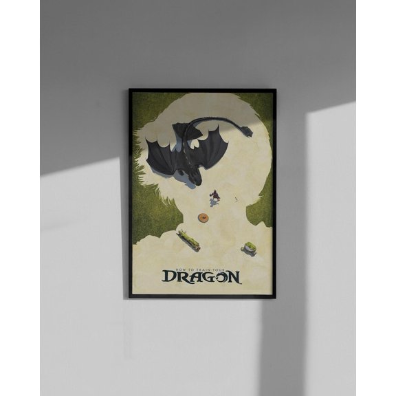 Dragon Rider Silhouette Poster Night Dragon Minimalist Sky Flight Scene Wall Art Decor 8x12 UNFRAMED