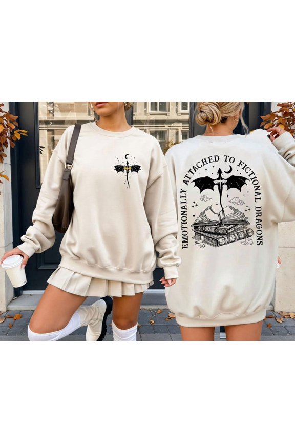 Dragon Rider Sweatshirt,Emotionally Attached To Fictional Dragons Hoodie,Fourth Wing Dragon Sweater,Fantasy Bookish,Book Club Shirt,S301 All Size S-5XL