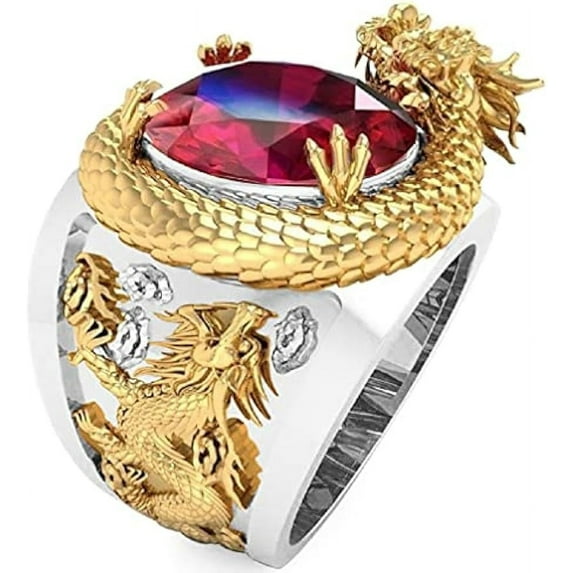 Dragon Ring for Men, Nordic Viking Dragon Head Ring Iced Out Dragon Ring Men’s Punk Gold Dragon Ring Jewelry Gift Father's Day Accessories