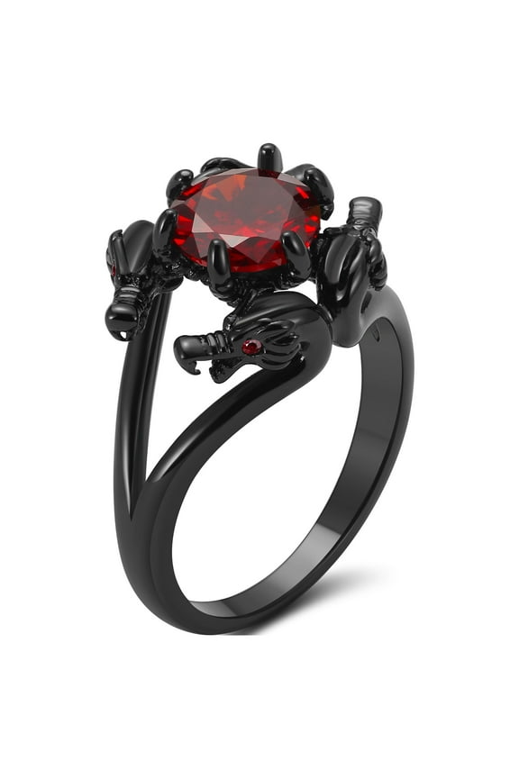 Dragon Ring for Women Solitaire Cz Black Gothic Engagement Ring Ginger Lyne Collection