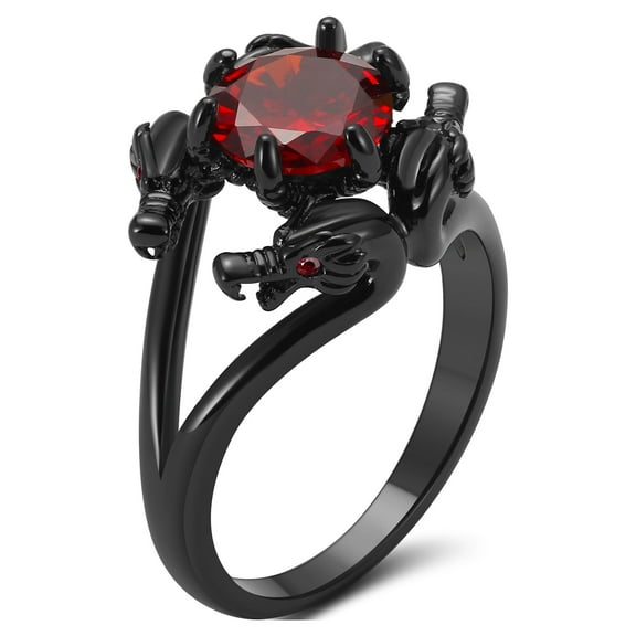 Dragon Ring for Women Solitaire Cz Black Gothic Engagement Ring Ginger Lyne Collection