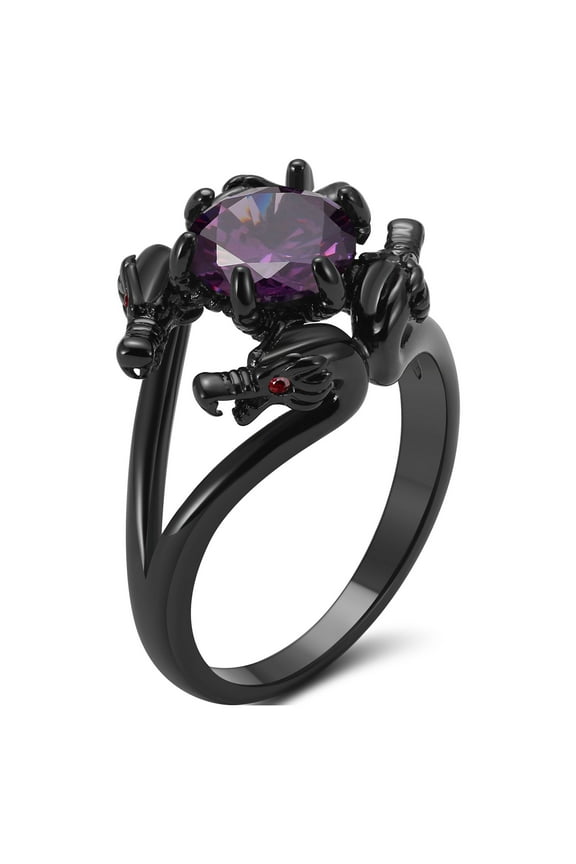 Dragon Ring for Women Solitaire Cz Black Gothic Engagement Ring Ginger Lyne Collection