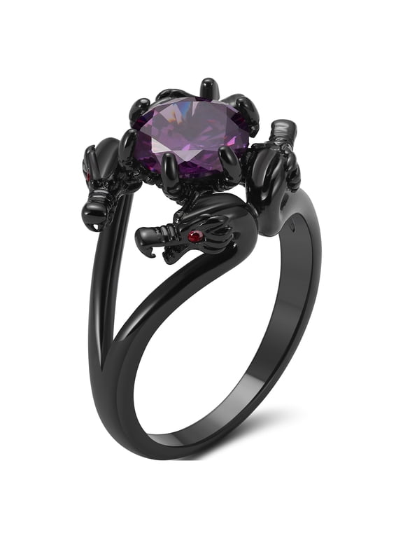 Dragon Ring for Women Solitaire Cz Black Gothic Engagement Ring Ginger Lyne Collection