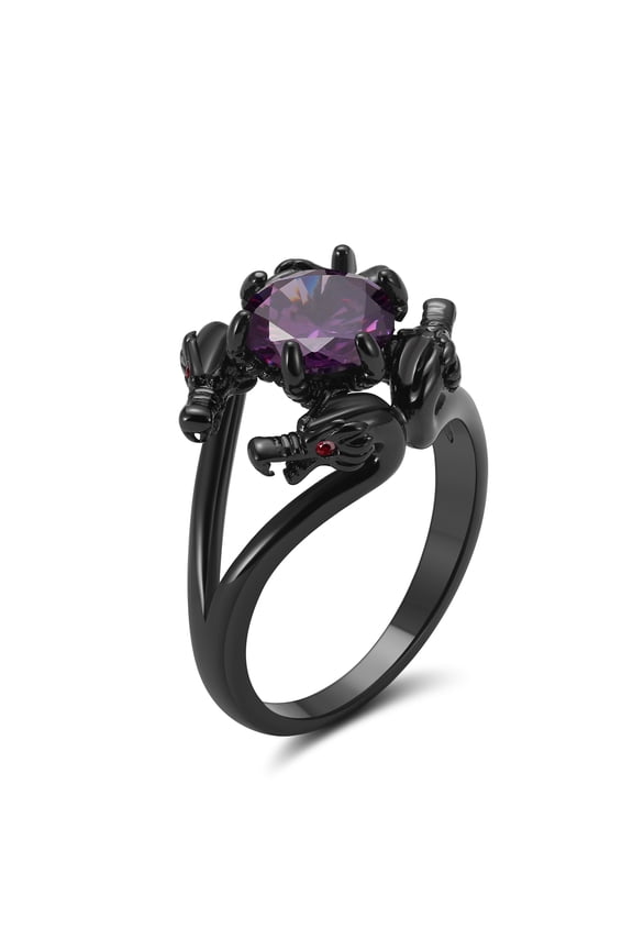 Dragon Ring for Women Solitaire Cz Black Gothic Engagement Ring Ginger Lyne Collection