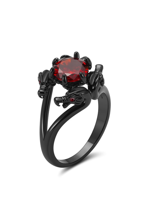 Dragon Ring for Women Solitaire Cz Black Gothic Engagement Ring Ginger Lyne Collection
