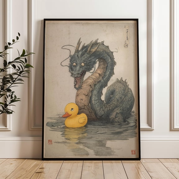 Dragon Rubber Duck Wall Art Print Playful Japanese Decor