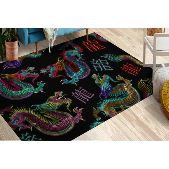 Dragon Rugs, Japanese Rug, Abstract Rugs, Modern Rug, Machine Washable Rug, Small Rug, Door Mat, Accent Rug, Customs Rug, Living Room Rug, 3.3'x6.5' - 100x200 cm
