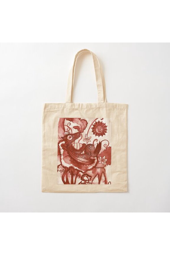 DragonS Visit, Red Palette Canvas Tote Bags, Reusable Shopping Bag
