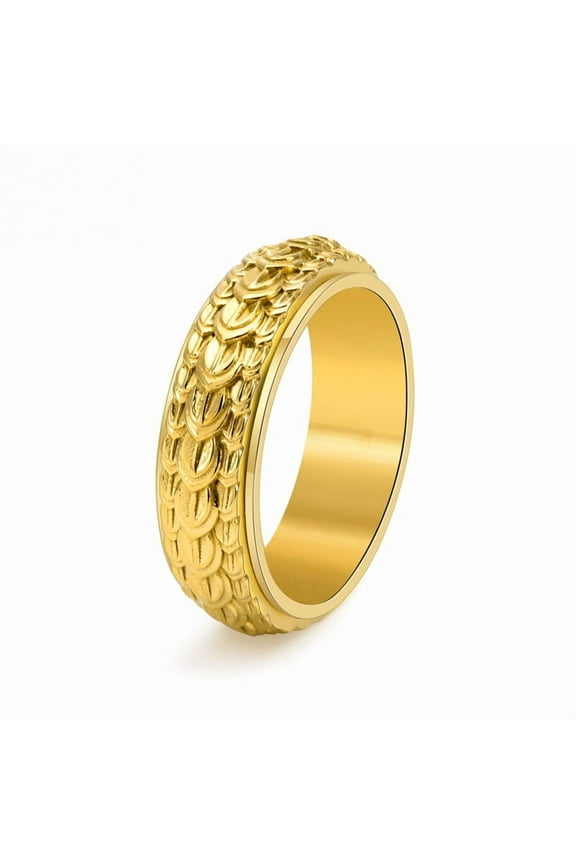 Dragon Scale 14K Yellow Gold Rotatable Personalized Ring Men's Stackable Style Rings Accessories