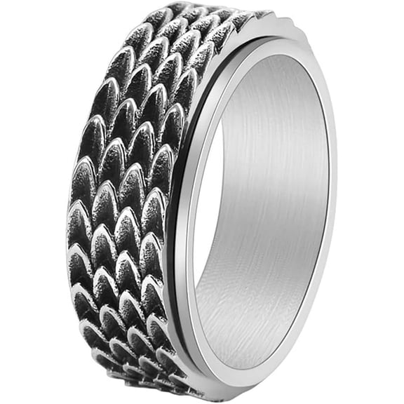 Dragon Scale Anxiety Ring for Men Cool Stainless Steel Snake Dragon Scales Spinner Rings Fidget Ring Mens Ring