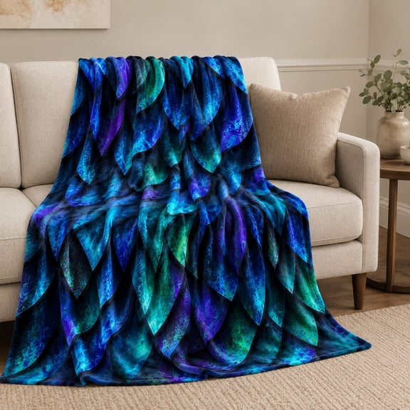 Dragon Scale Print Fleece Throw Blanket, Soft 280 Gsm Polyester, Fantasy Decor for Couch, Sofa & Bed