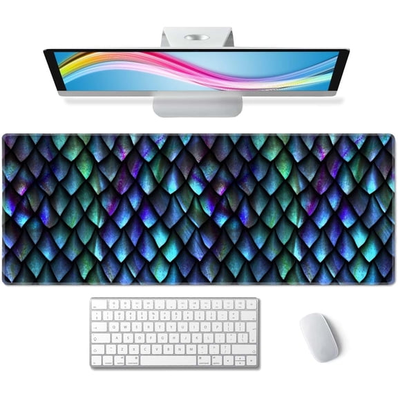 Dragon Scales Large Gaming Mouse Pad for Desk, Desk Mat with Seamed Edges, Waterproof Desk Pad, Non-Slip Rubber Base, 31.5x11.8 Inch Keyboard Pad Computer Mat, Big XL Mousepad